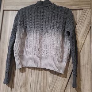 Anthropologie Sweater Fitted Cropped Teal Ombre Chunky Cable Mock Neck Women L